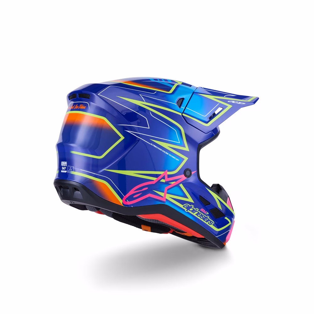 Alpinestars S-M7 Cast Motocross Helmet Blue/Pink/Yellow Fluoro Gloss