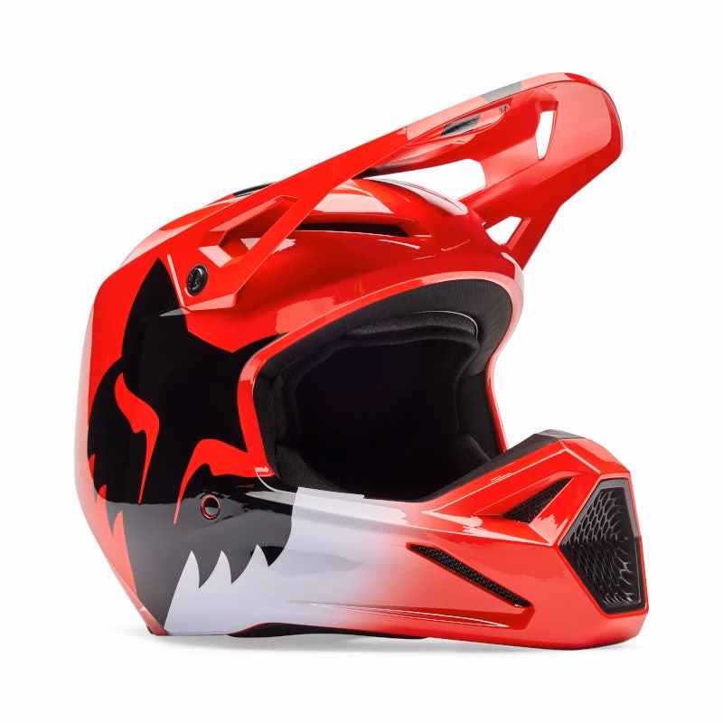 Fox V1 Shield Motocross Helmet Fluro Red