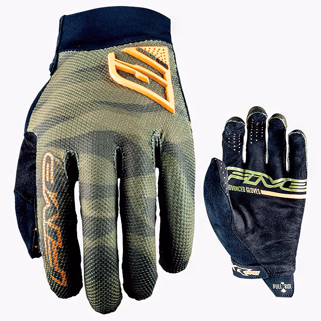FIVE XR Pro MTB Gloves Camo Khaki/Fluro Orange - Image 1