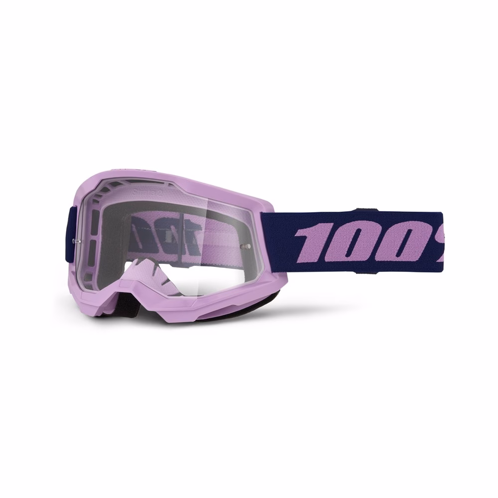100% Strata 2 Motocross Goggles Purple Clear Lens