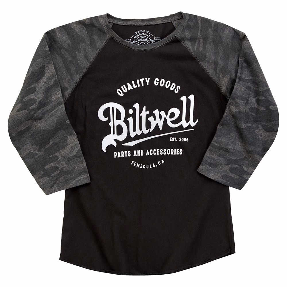 Biltwell Quality Goods Baseball Tee Ladies Black Camo