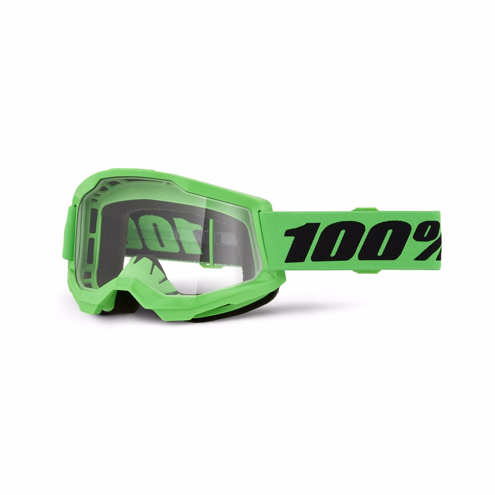 100% Strata 2 Motocross Goggles Neon Green - Clear Lens