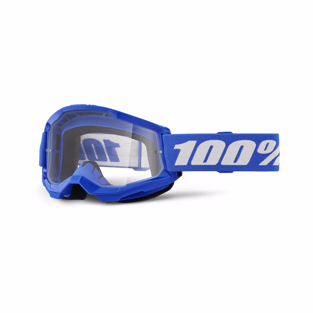 100% Strata 2 Motocross Goggles Blue - Clear Lens