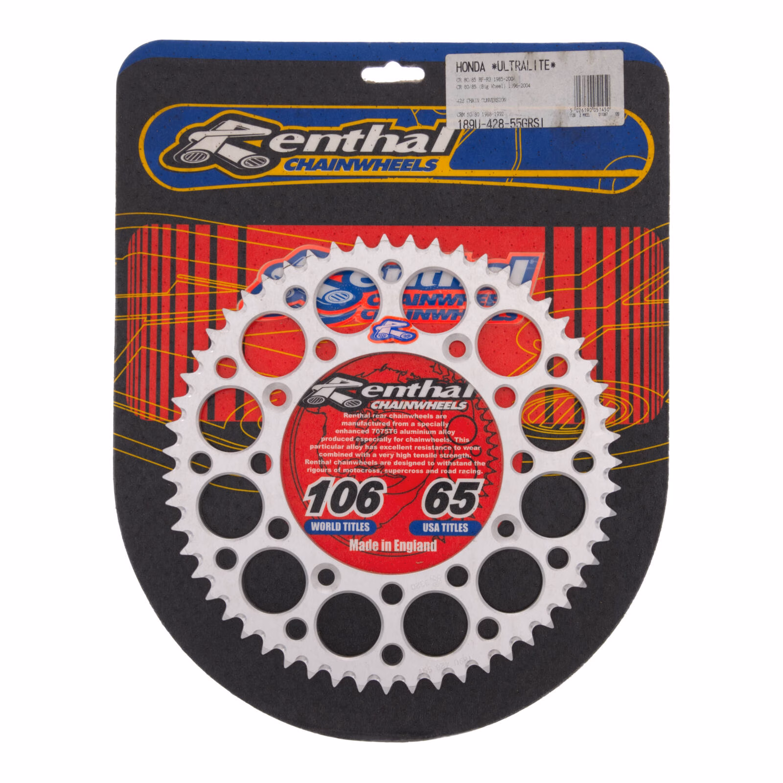 Renthal Sprocket Rear Silver 55t Alloy 7075 T6 Grooved Honda - Image 1
