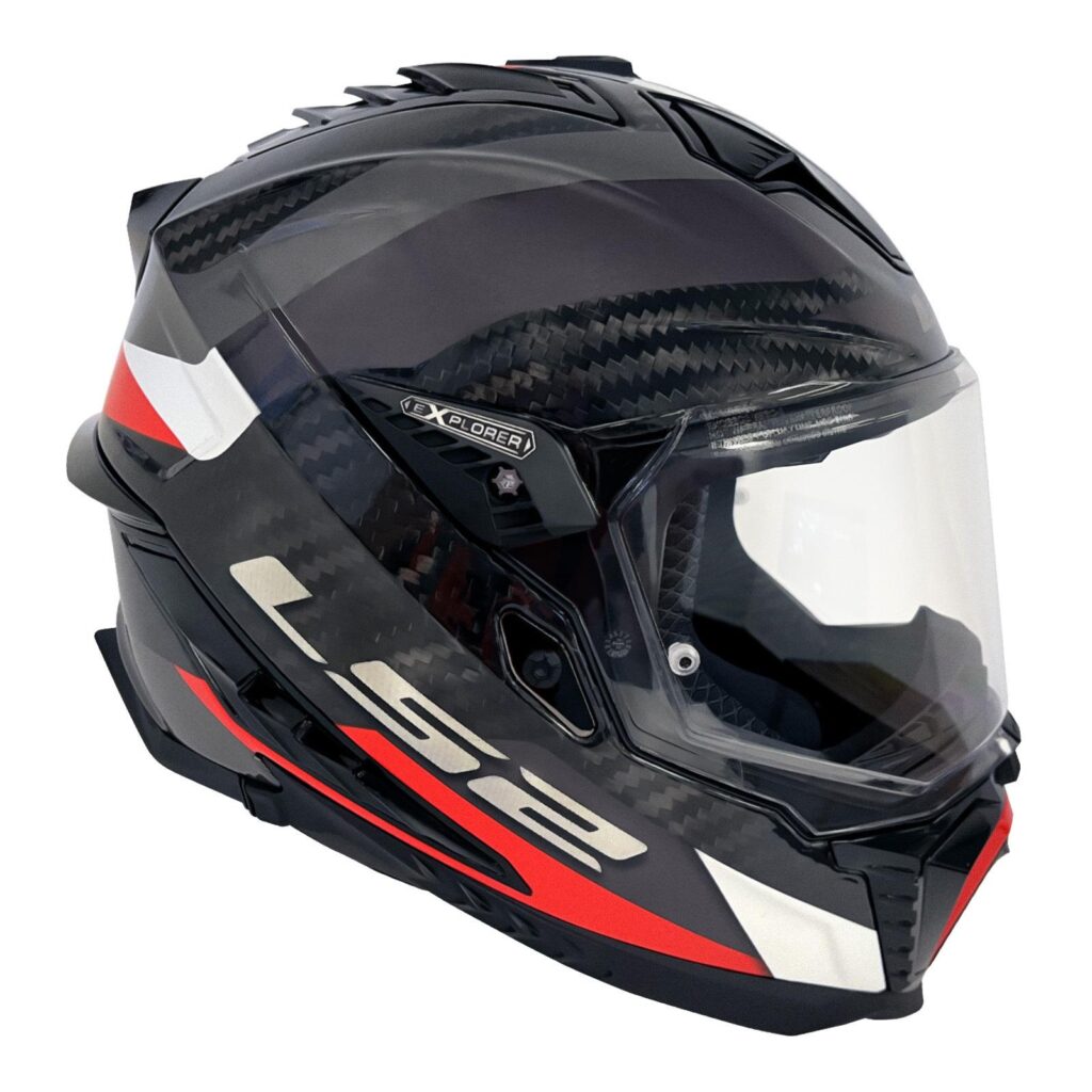 LS2 MX701 Explorer Carbon Frontier Adventure Helmet Titanium / Red