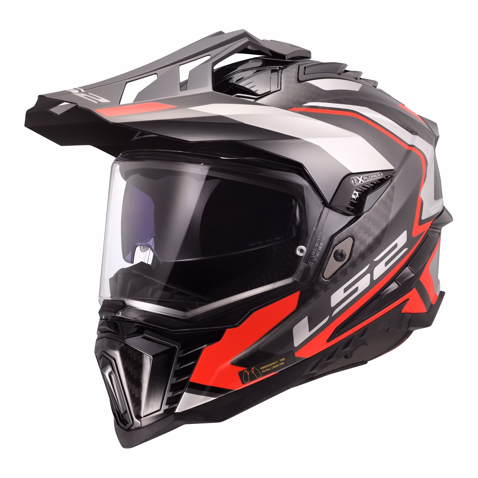 LS2 MX701 Explorer Carbon Frontier Adventure Helmet Titanium / Red - Image 1