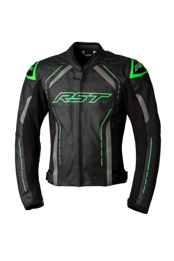 RST S1 CE Leather Road Jacket Black/Grey/Neon Green