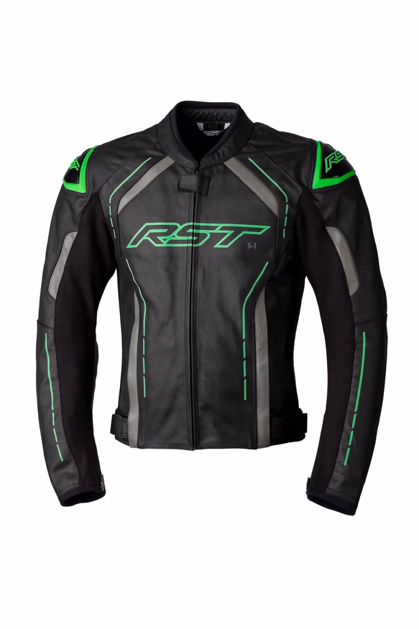 RST S1 CE Leather Road Jacket Black/Grey/Neon Green - Image 1