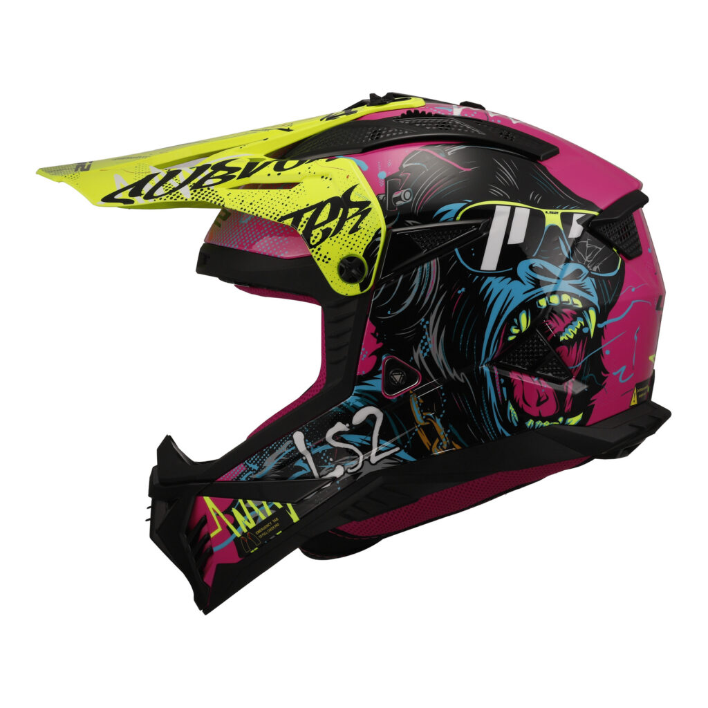 LS2 MX708 Fast II Gorilla Motocross Helmet Purple / Hi-Vis Yellow