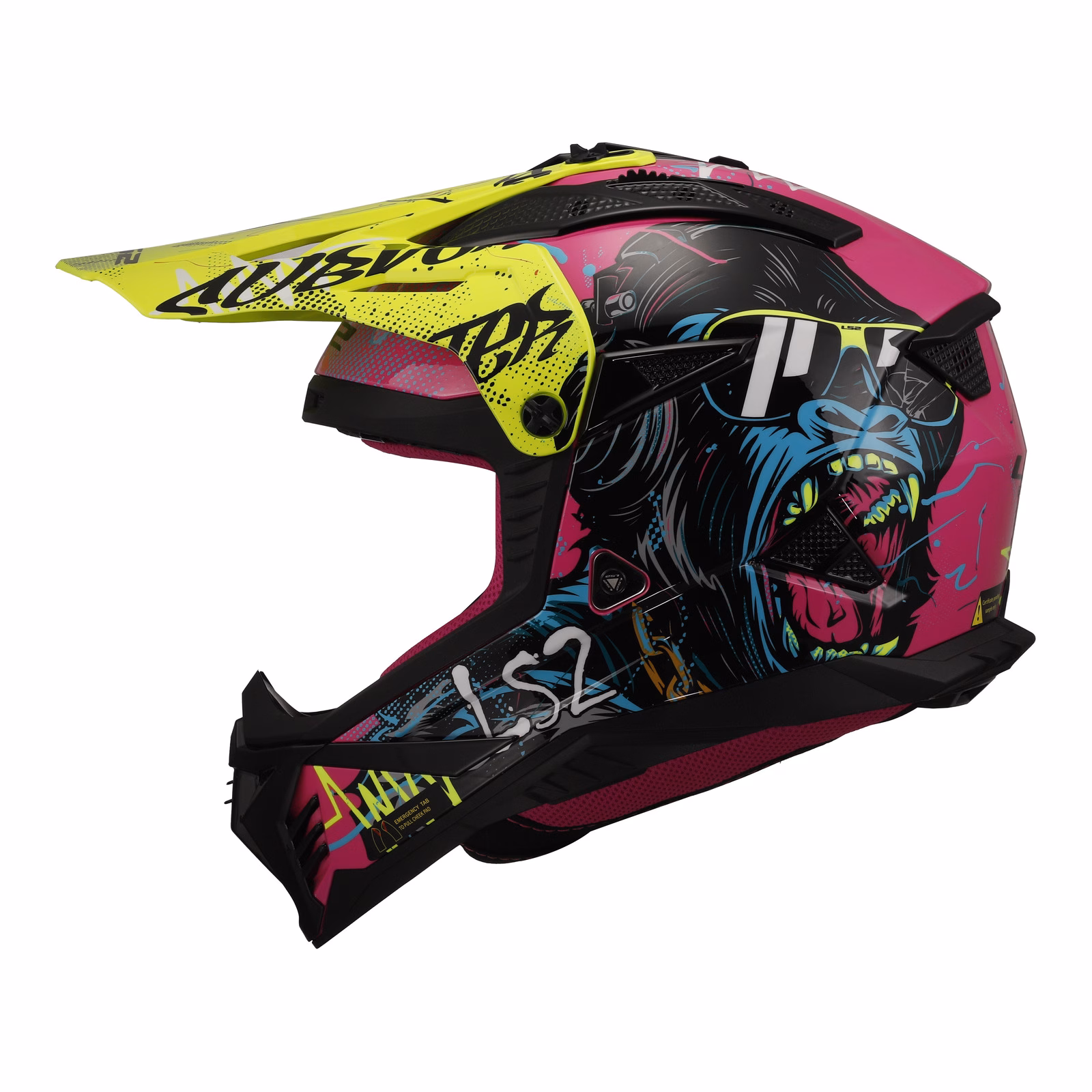LS2 MX708 Fast II Gorilla Motocross Helmet Purple / Hi-Vis Yellow - Image 2