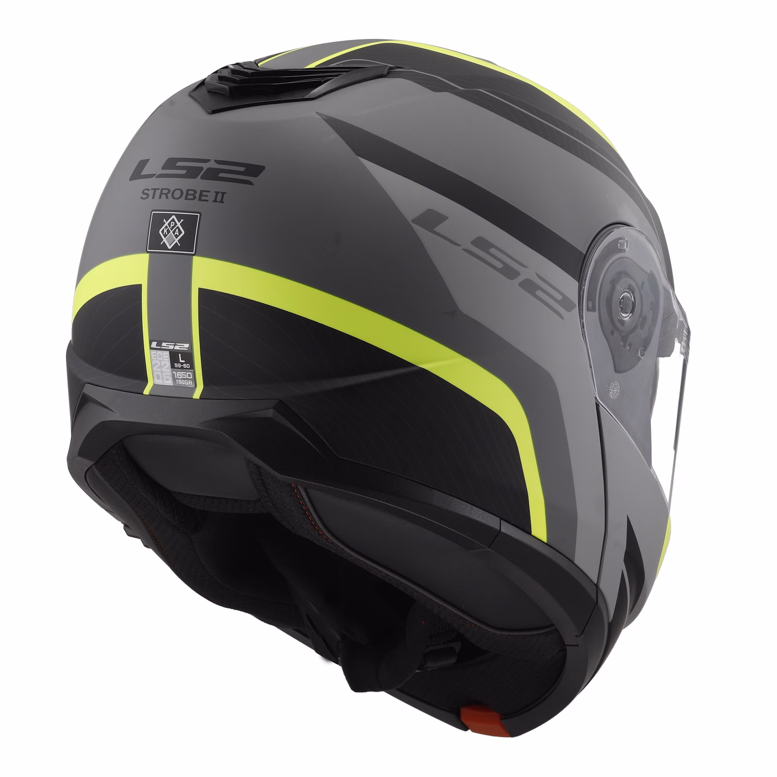 LS2 FF908 Strobe II Monza Flip Front Helmet Matte Black / Hi-Vis Yellow - Image 12
