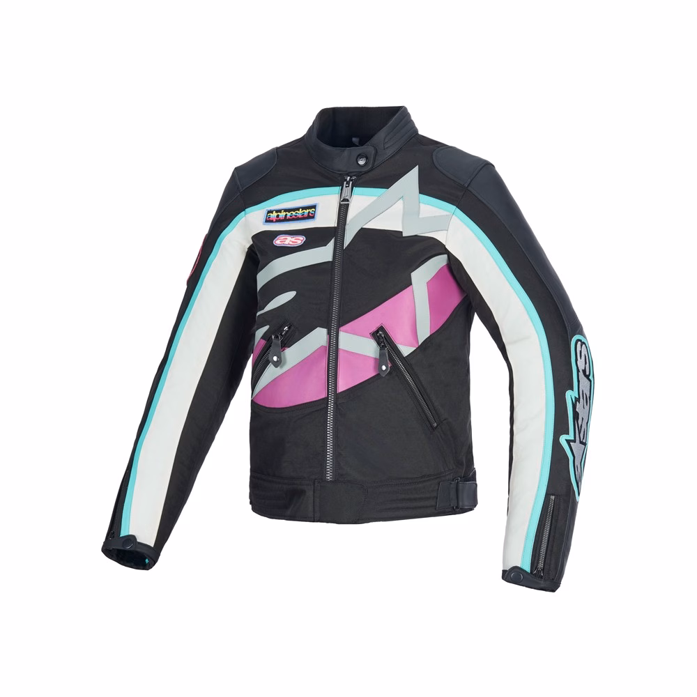 Alpinestars Idles Leather/Textile Road Jacket Black/Off White/Purple