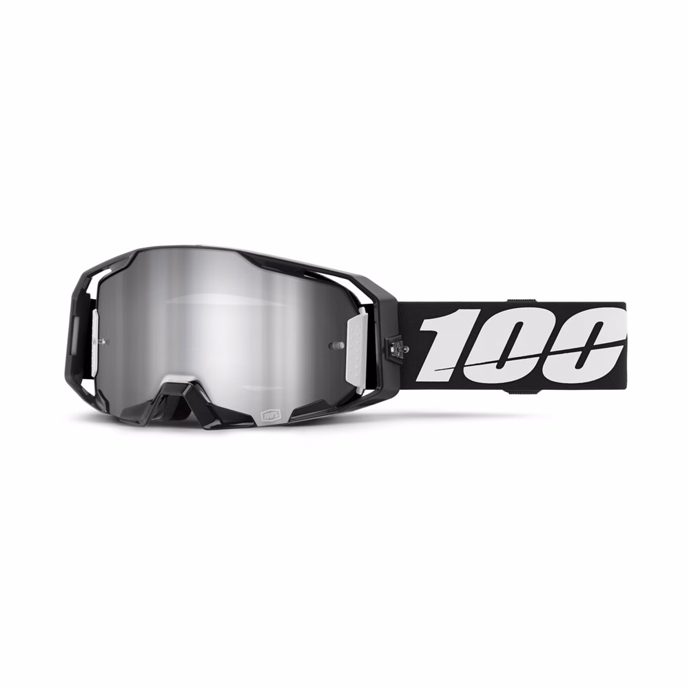 100% ARmatic Motocross Goggles Black - Mirror Silver Flash Lens
