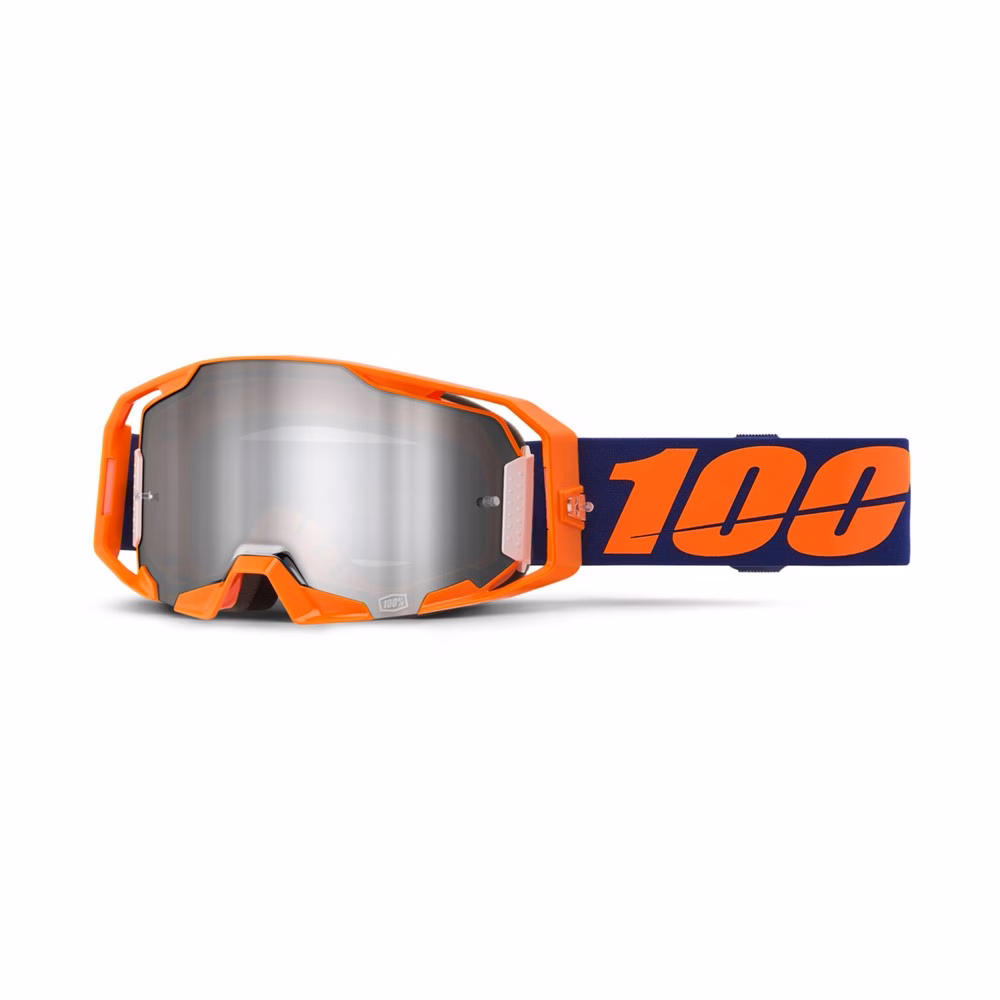 100% ARmatic Motocross Goggles Neon Orange - Mirror Silver Flash Lens