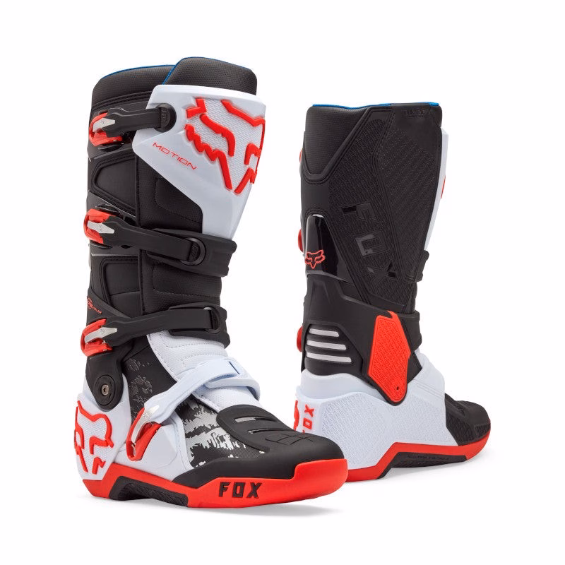 Fox Motion Motocross Boots White/Fluro Red