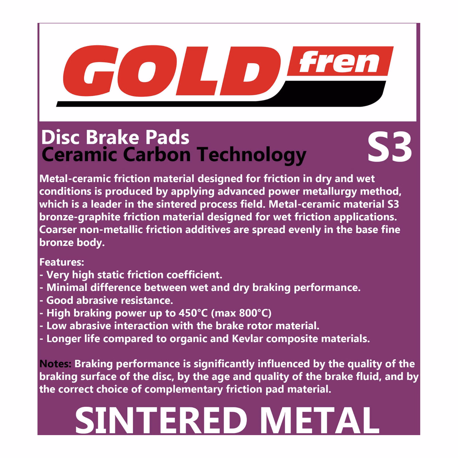 GOLDfren Brake Pads - S3 Sintered Sports - Image 2