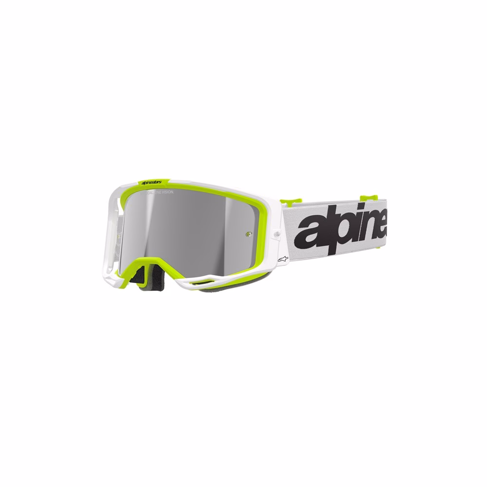 Alpinestars Vision 8 Wordmark Motocross Goggle White/Yellow Fluoro - Mirror Silver Lens