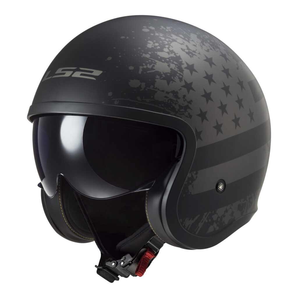 LS2 OF599 Spitfire II Open Face Helmet - Matte Black / Flag