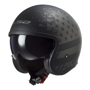 LS2 OF599 Spitfire II Open Face Helmet - Matte Black / Flag - Image 1