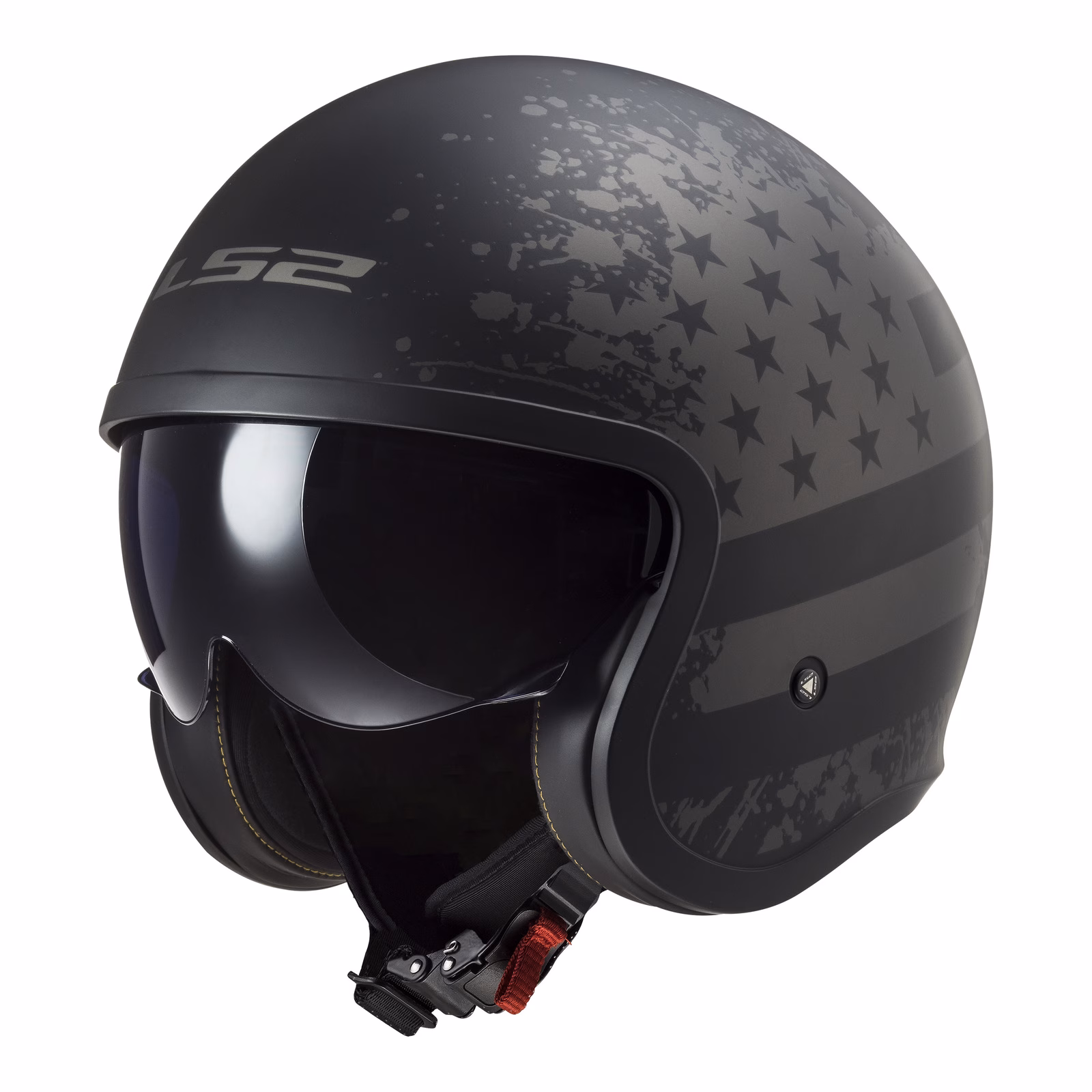 LS2 OF599 Spitfire II Open Face Helmet - Matte Black / Flag - Image 1