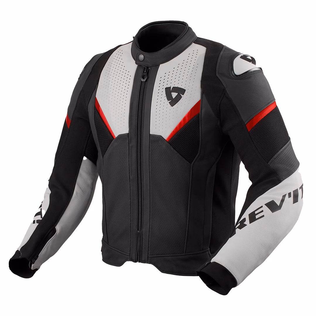 REV'IT! Automate Leather Road Jacket Black-Light Grey - Image 1