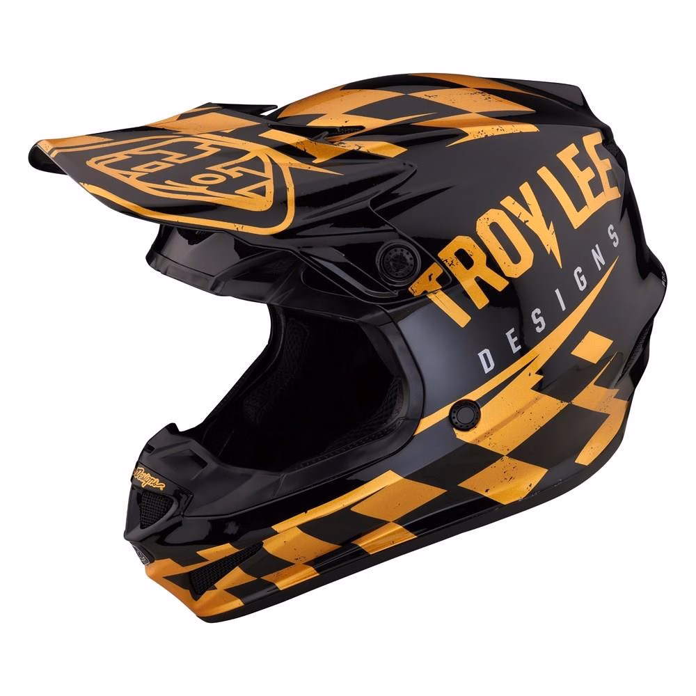 Troy Lee Designs SE4 Polyacrylite Race Shop Motocross Helmet Youth Black / Gold