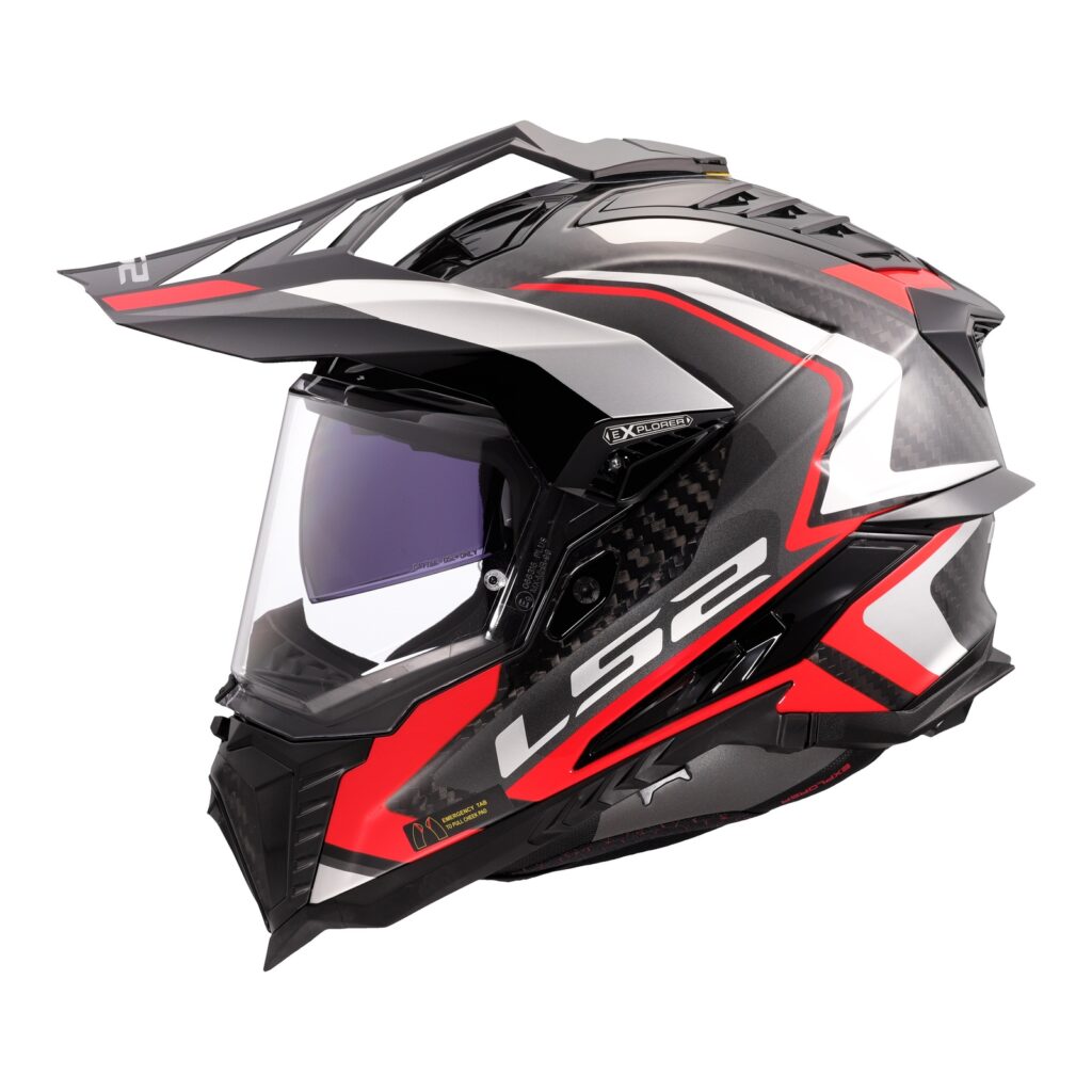 LS2 MX701 Explorer Carbon Frontier Adventure Helmet Titanium / Red