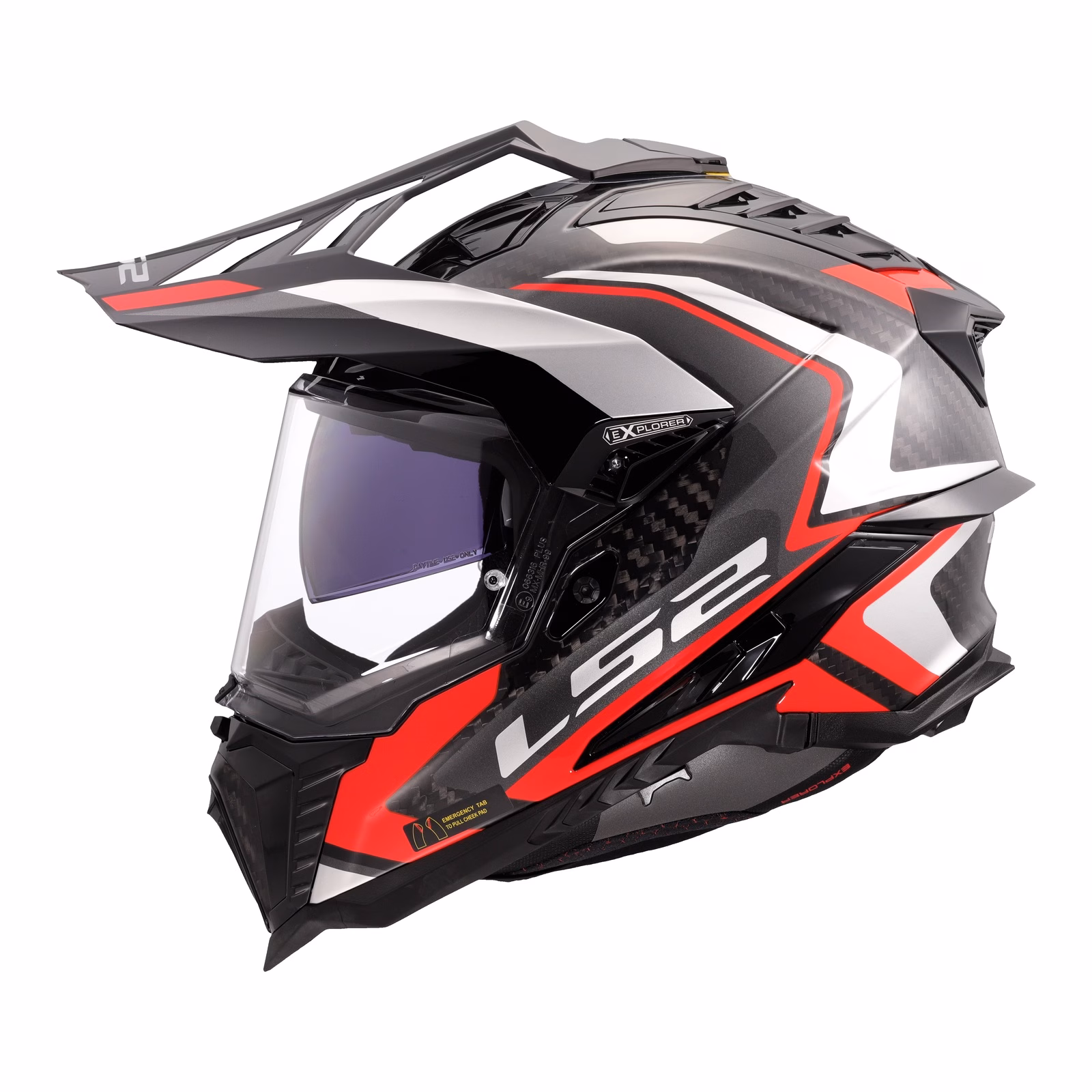 LS2 MX701 Explorer Carbon Frontier Adventure Helmet Titanium / Red - Image 2