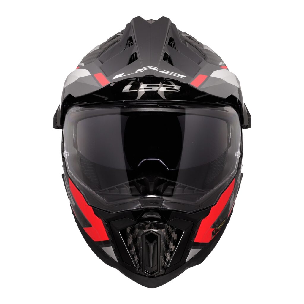LS2 MX701 Explorer Carbon Frontier Adventure Helmet Titanium / Red