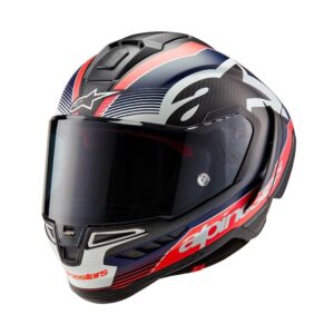 Alpinestars Supertech R10 Road Helmet Team Black Carbon/Red Fluoro/Dark Blue Matte - Image 1