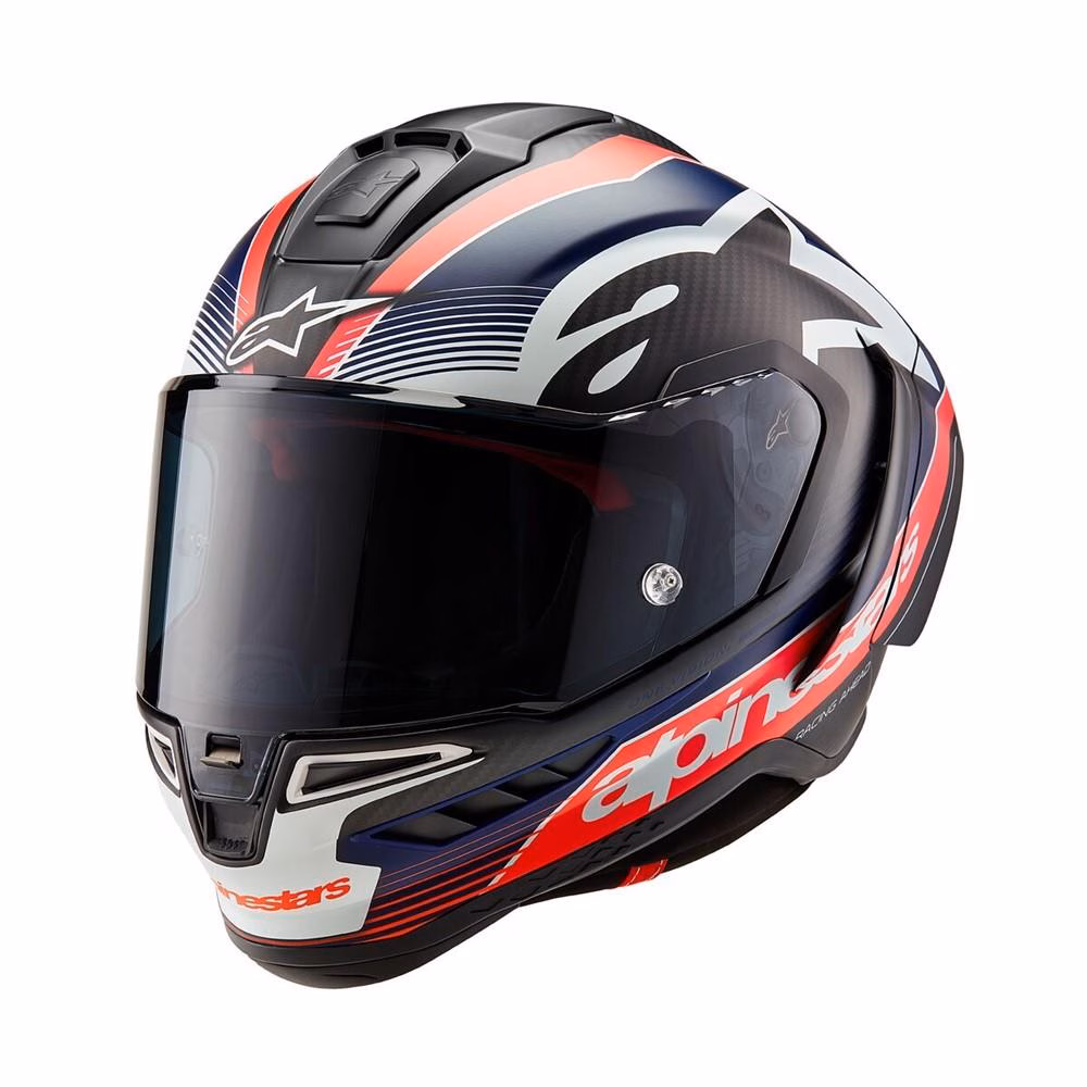 Alpinestars Supertech R10 Road Helmet Team Black Carbon/Red Fluoro/Dark Blue Matte
