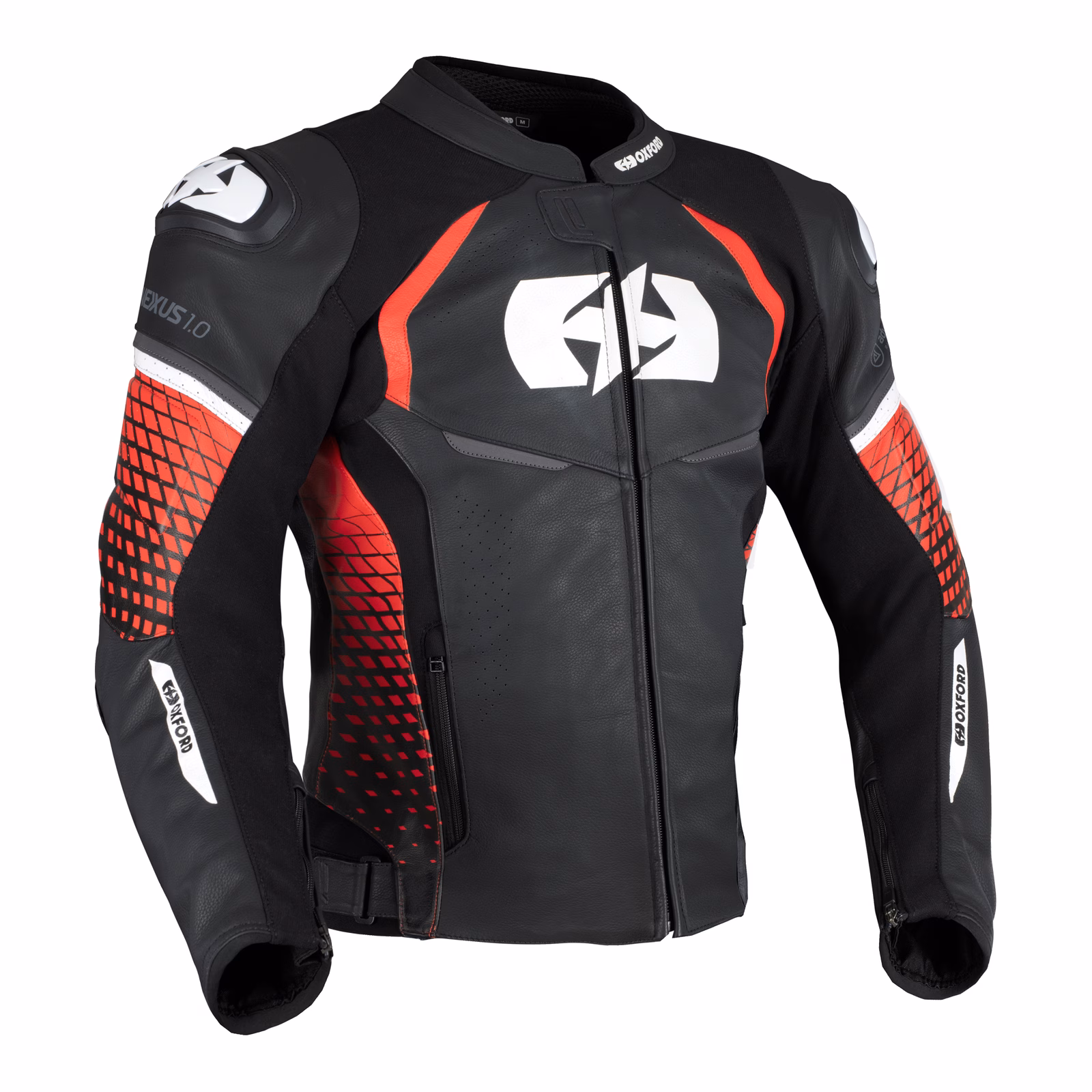 Oxford Nexus 1.0 Road Leather Jacket - Black / Red - Image 1