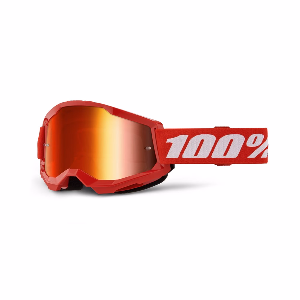 100% Strata 2 Motocross Goggles Red - Red Mirror Lens