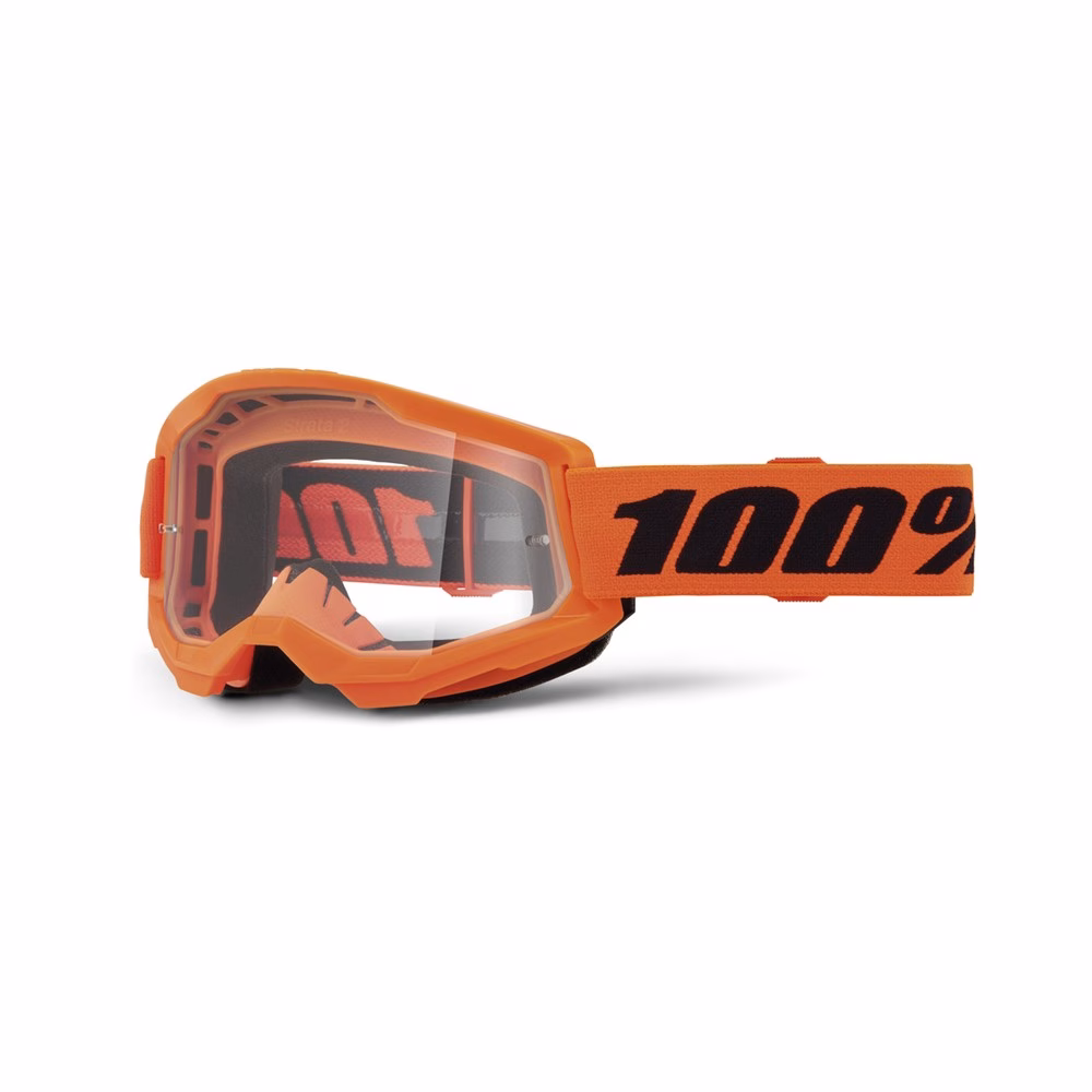 100% Strata 2 Youth Motocross Goggle Neon Orange - Clear Lens