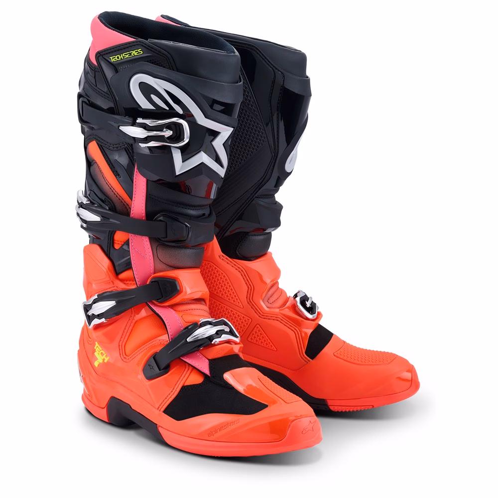 Alpinestars Tech-7 Motocross Boots Black/Red Fluoro/Pink Fluoro