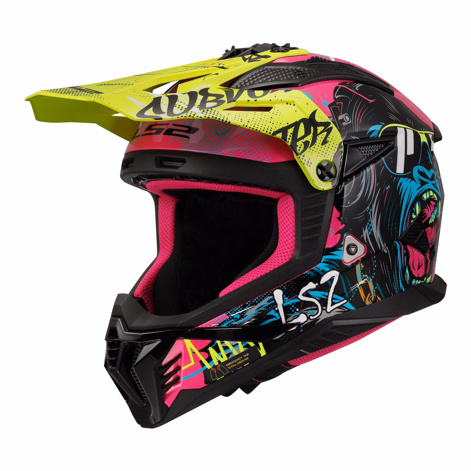 LS2 MX708 Fast II Gorilla Motocross Helmet Purple / Hi-Vis Yellow - Image 1