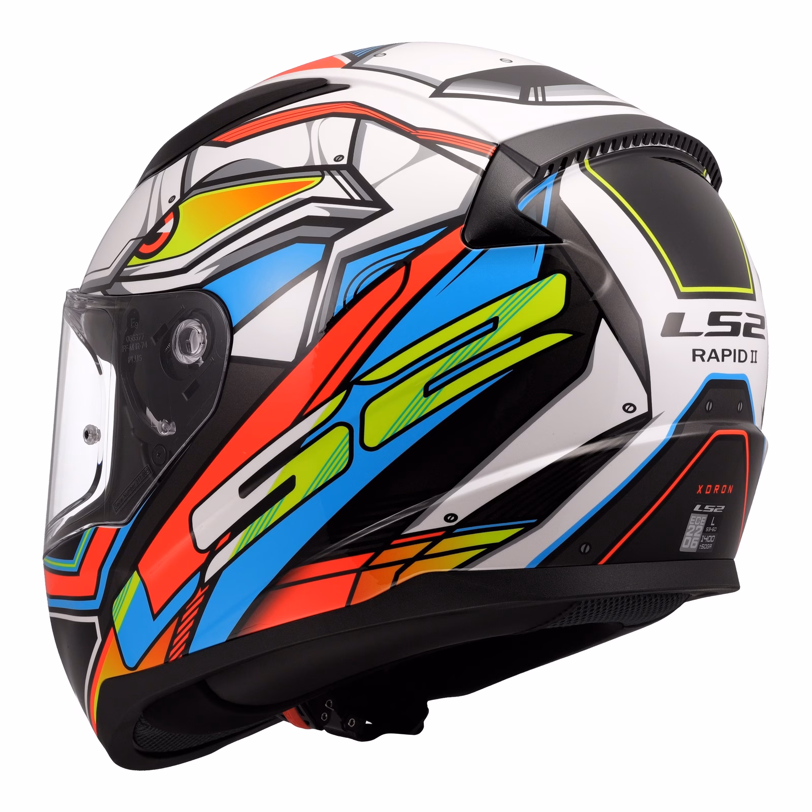 LS2 FF353 Rapid II XDron Road Helmet - White / Hi-Vis Orange / Blue - Image 3