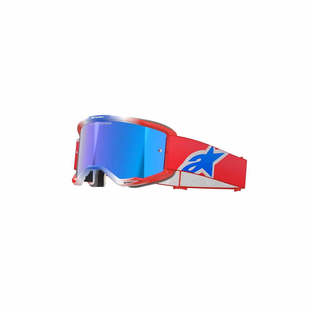 Alpinestars Vision 5 Corp Motocross Goggle Red/White/Blue - Mirror Blue Lens