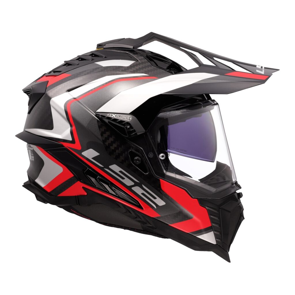 LS2 MX701 Explorer Carbon Frontier Adventure Helmet Titanium / Red