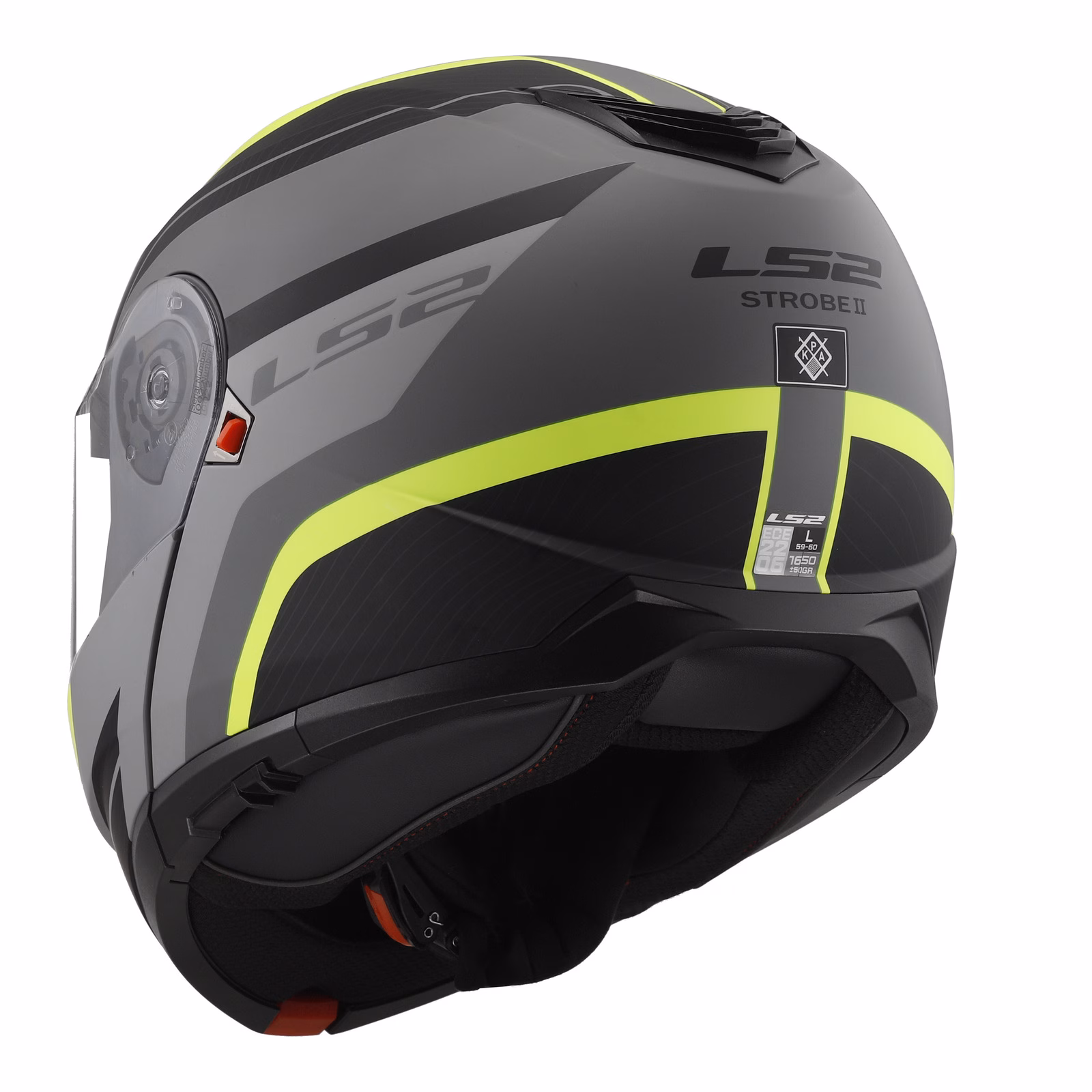 LS2 FF908 Strobe II Monza Flip Front Helmet Matte Black / Hi-Vis Yellow - Image 10