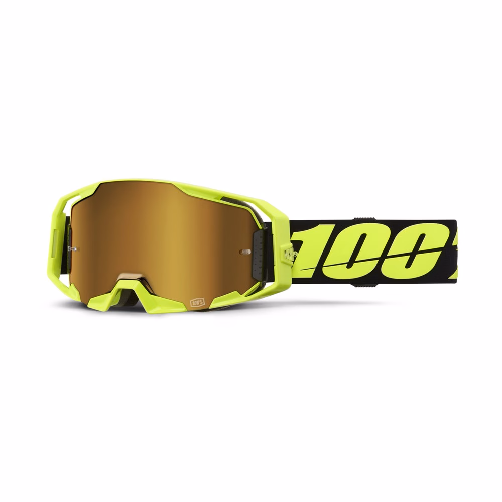 100% ARmatic Motocross Goggles Neon Yellow - Mirror True Gold Lens