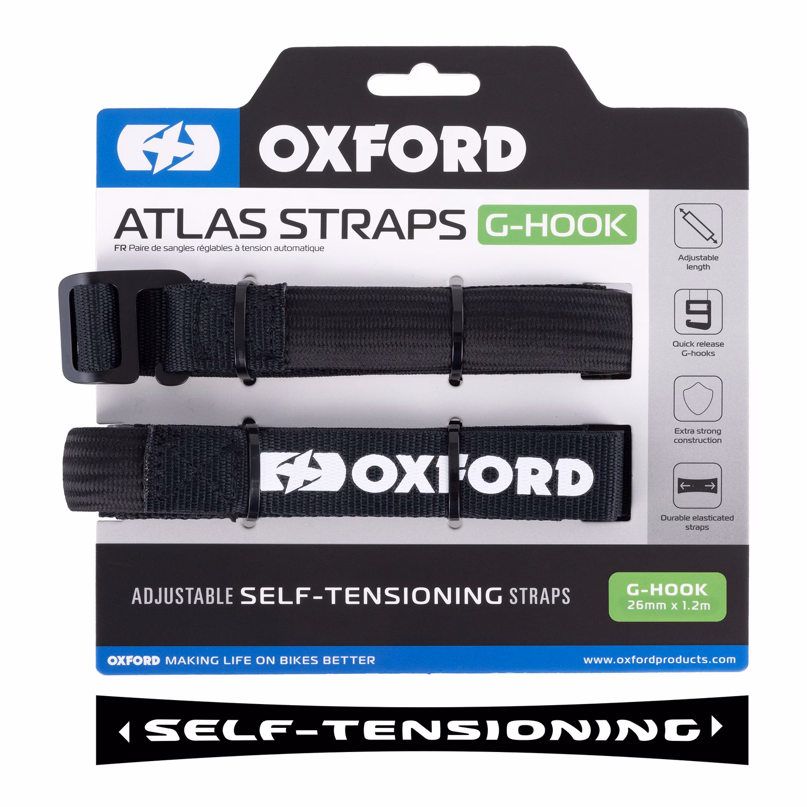 Oxford Atlas G-Hook 26mm x 1.2m - Black (Pair) - Image 2