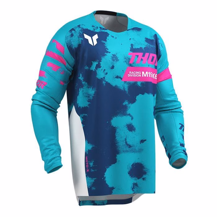 Thor MX Launchmode Bleach Motocross Jersey White/Aqua