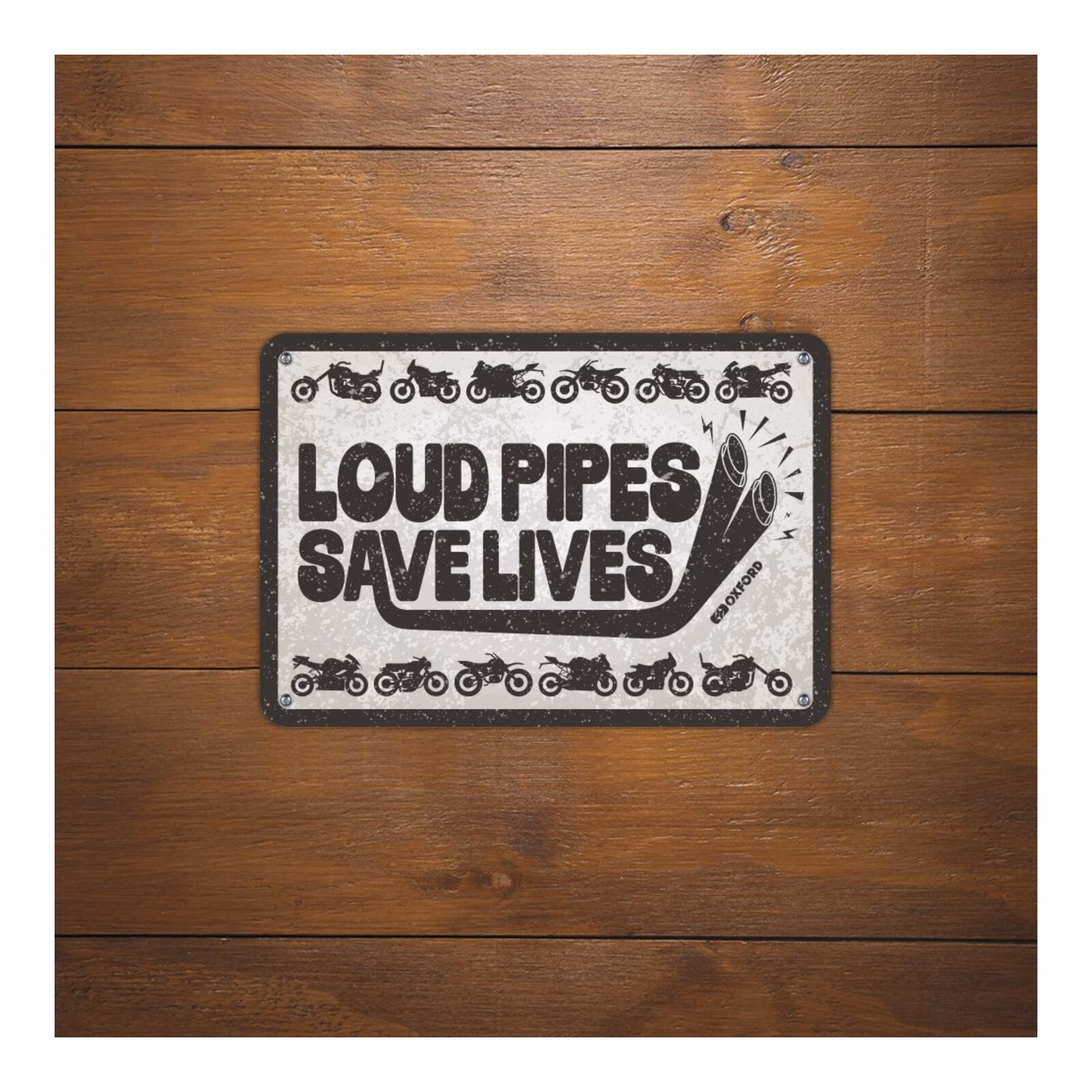 Oxford Garage Metal Sign: "Loud Pipes Save Lives" - Image 2