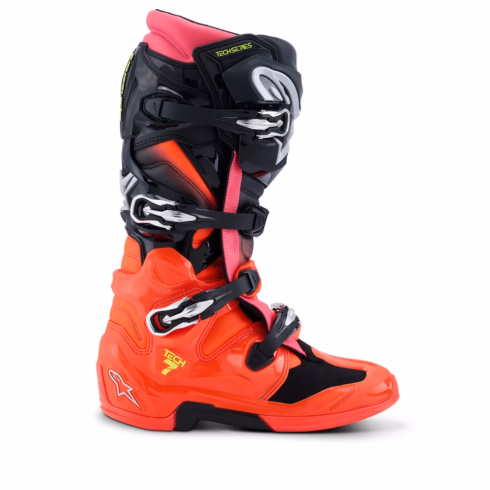 Alpinestars Tech-7 Motocross Boots Black/Red Fluoro/Pink Fluoro