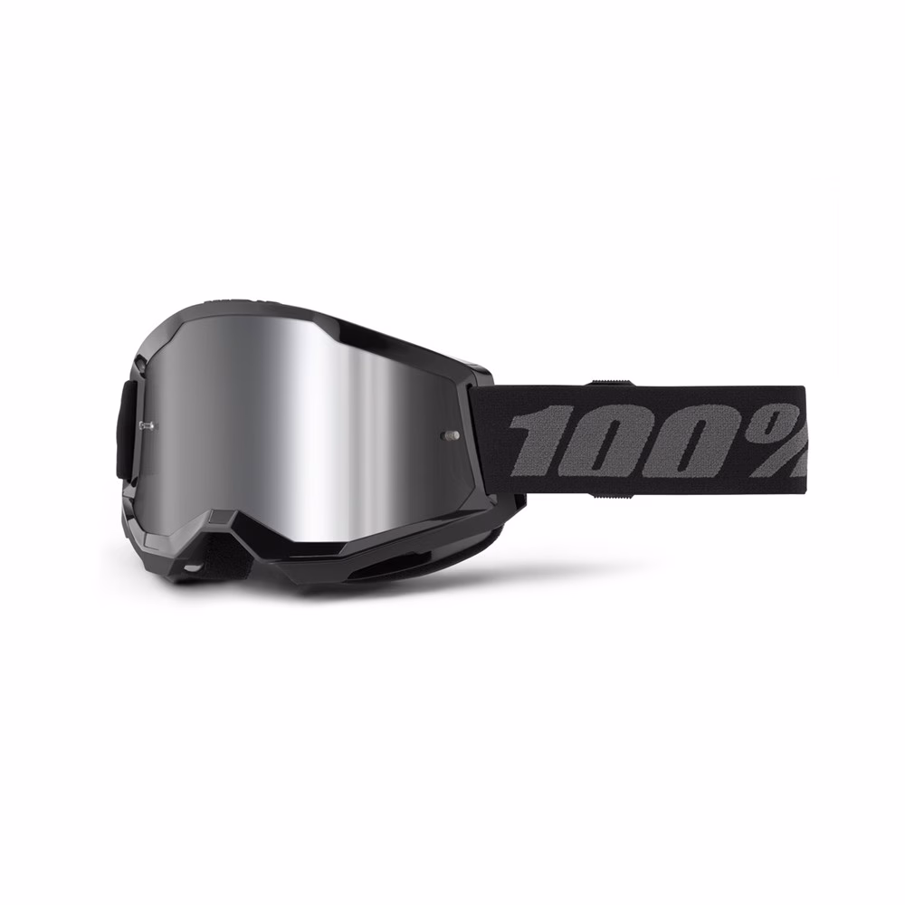 100% Strata 2 Motocross Goggles Black - Silver Mirror Lens