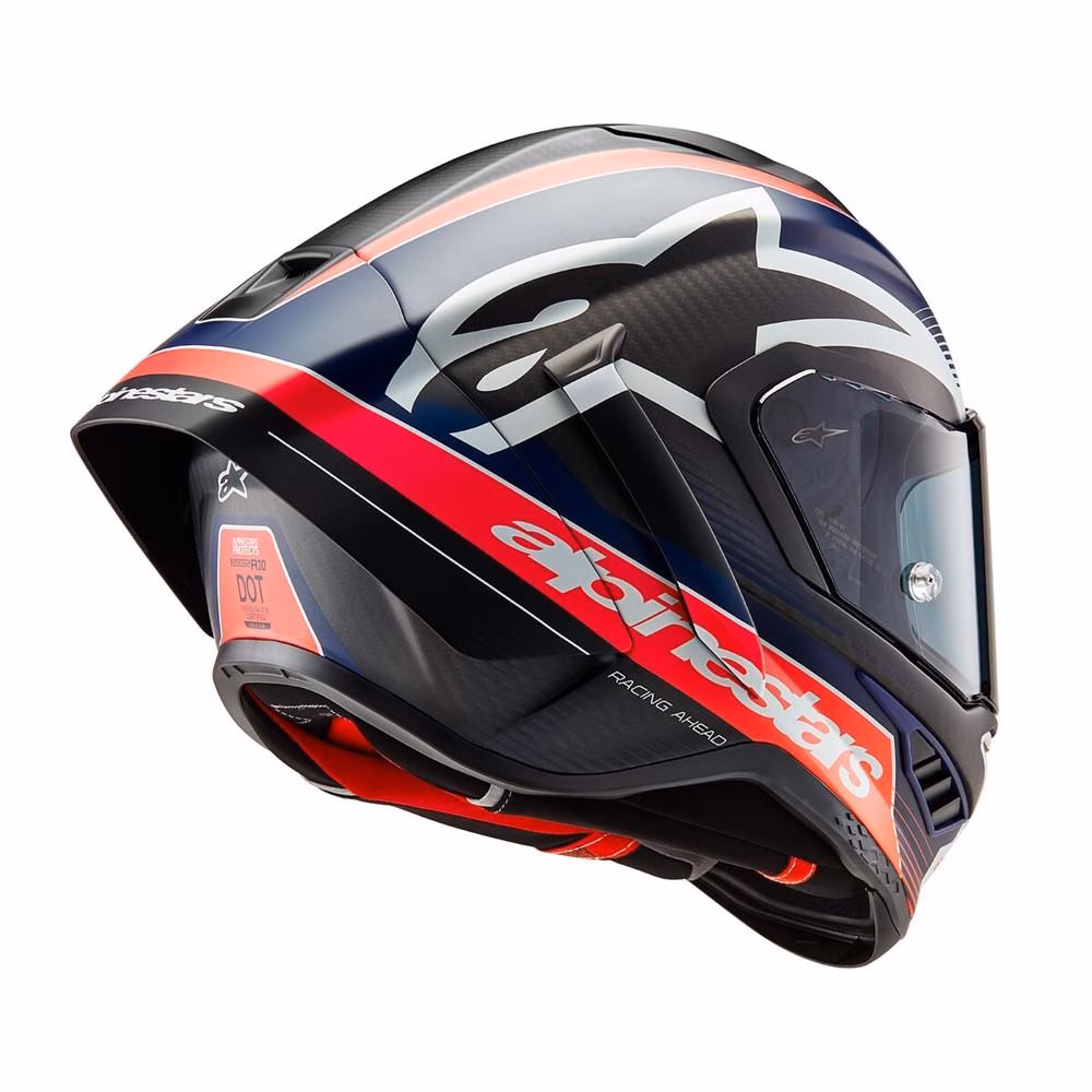 Alpinestars Supertech R10 Road Helmet Team Black Carbon/Red Fluoro/Dark Blue Matte