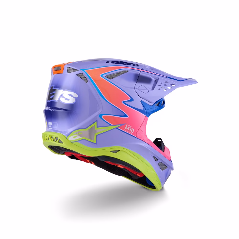 Alpinestars Supertech S-M10 Jett Lawrence Motocross Helmet Purple/Pink Fluoro/Yellow Fluoro Gloss