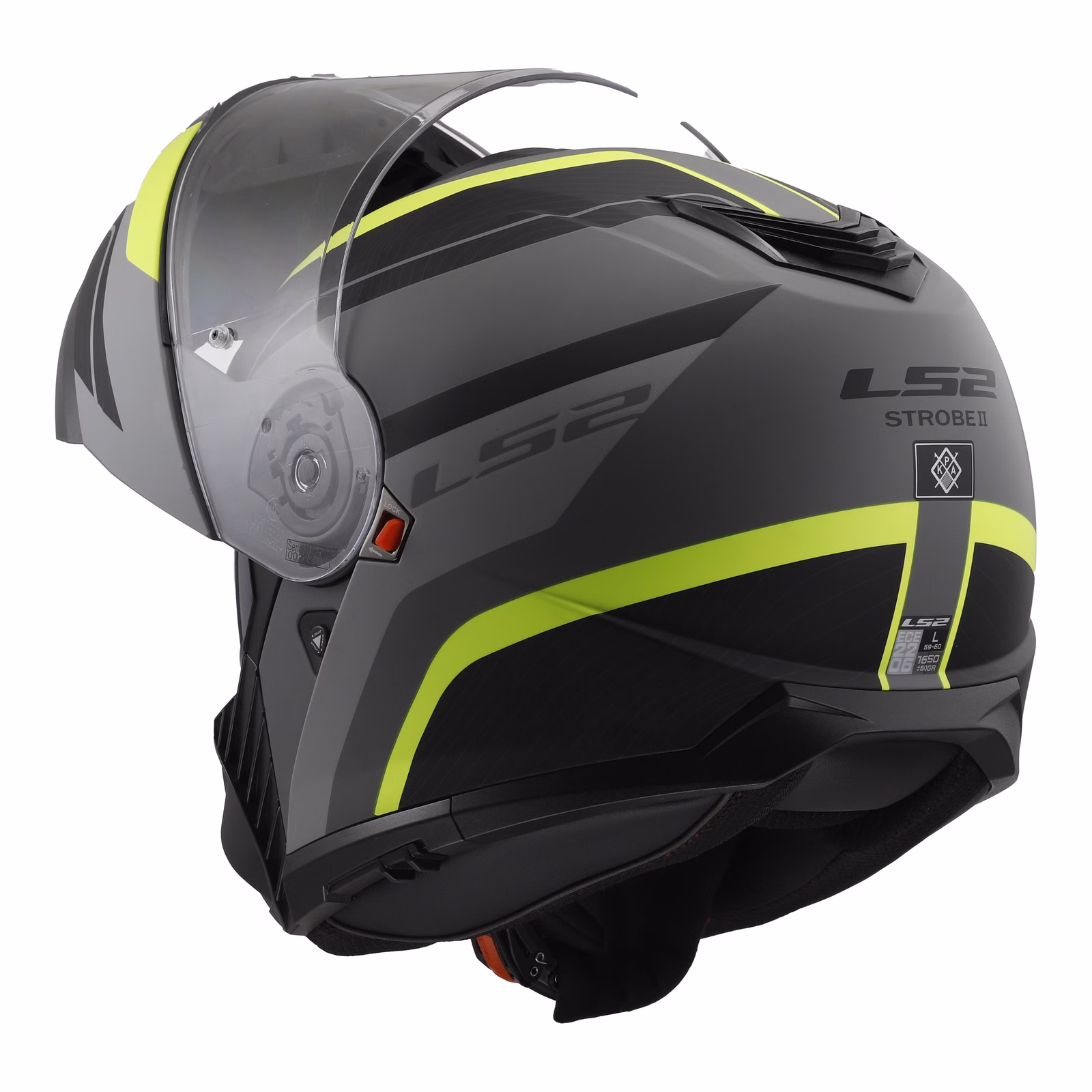 LS2 FF908 Strobe II Monza Flip Front Helmet Matte Black / Hi-Vis Yellow - Image 3