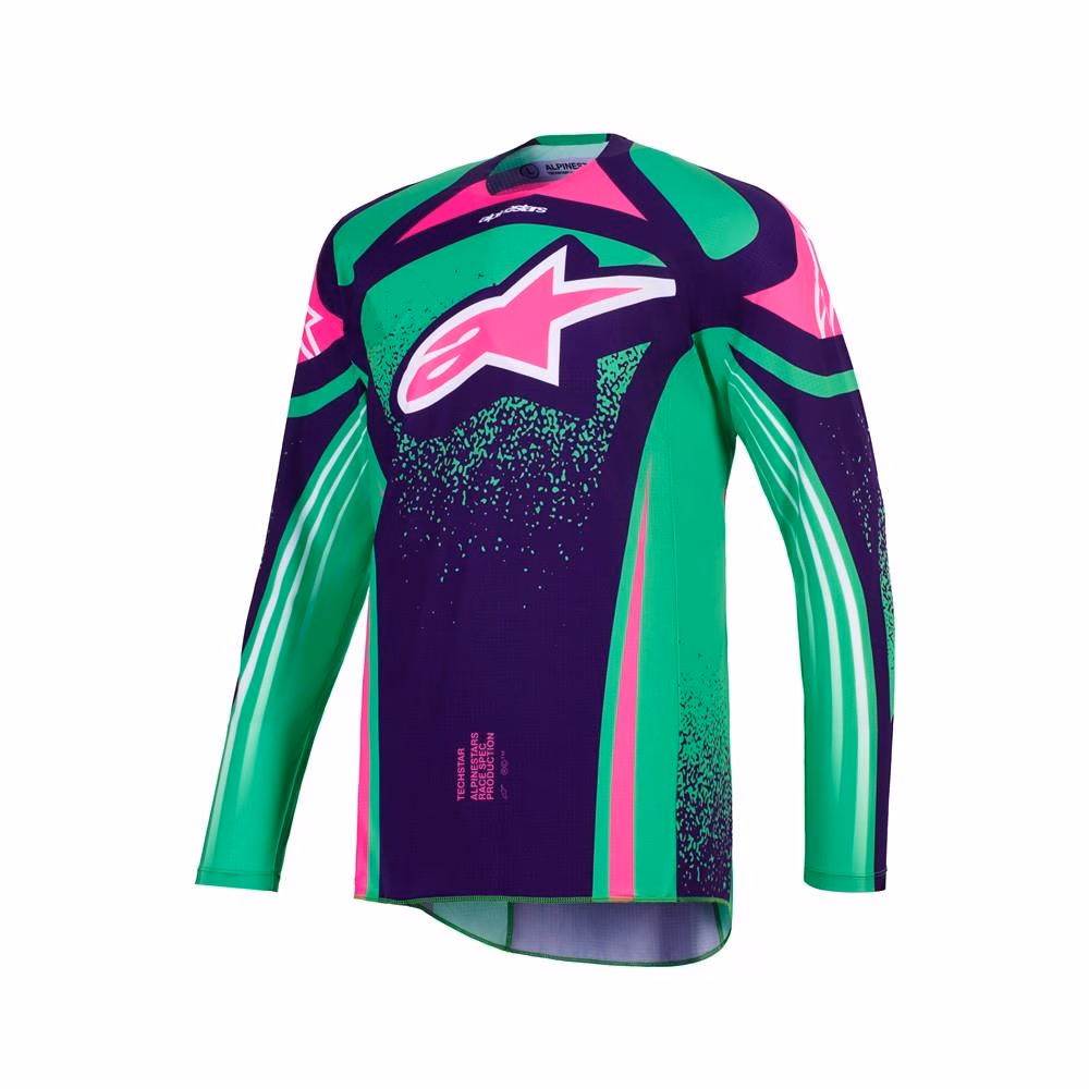 Alpinestars Techstar Nomur Motocross Jersey Deep Purple/Green/Pink Fluoro